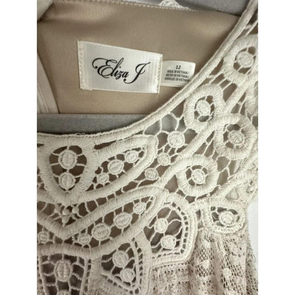 Eliza J Womens Lace Tiered Ivory Maxi Dress Boho Cottagecore Sz 12 - Picture 7 of 10